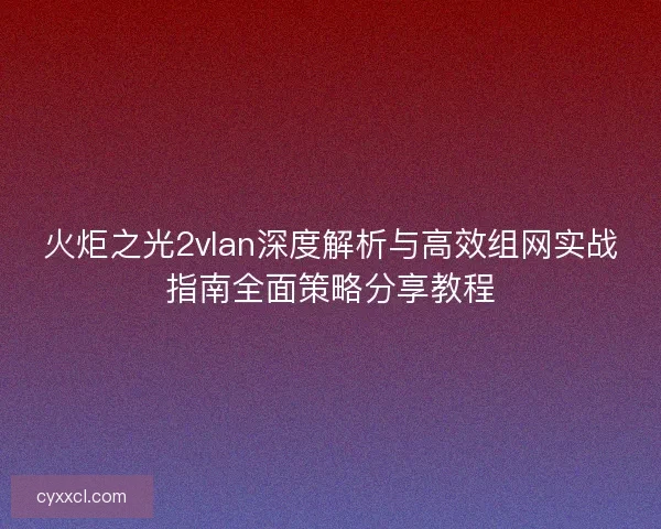 火炬之光2vlan深度解析与高效组网实战指南全面策略分享教程